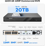 ONWOTE 16 Channel NVR PoE Security Camera System Wired, 12MP 4K 16CH Commercial NVR 4TB, Smart AI Color Night, 12x 6MP 122° Outdoor Audio IP Cameras, 12x Cables(Total 960ft), CCTV for Businesses Home
