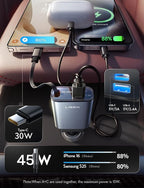 LISEN Car Charger USB C Fast Charging Retractable,【75% Less,Ultra Mini】 57W Fast iPhone 16/15 USBC Type C Car Charger Retractable for iPhone 16e 16 15 Pro Max Plus，Samsung Galaxy S25/24，Android,Black