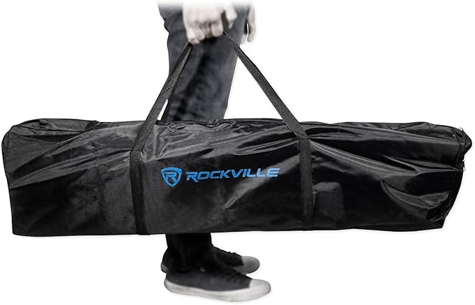 Rockville RTP82W 8 ft Adjustable Totem Light Stand, White & Black Scrims, Carry Bags, 35mm Speaker Adapter, Steel, Portable for DJs & Event Lighting