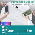 Multi Charging Cable 4 in 2 for Apple Watch Charger i-Phone, Travel 4 in 2 Watch & Phone Charger with iOSPorts/Type C/Micro USB Port Compatible with iWatch/iPhone 16 15/Galaxy Android-6FT