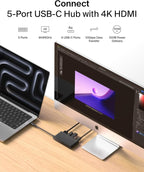 Belkin USB C Hub, 5-Port Hub w/ 4K HDMI Display @ 60Hz, 100W Power Delivery, Fast Data Transfer 10Gbps, USB C Multiport Adapter - Compatible with MacBook, iPad Pro, Chromebook, & More