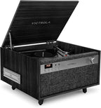 Victrola Century 6-in-1 Vinyl Record Player & Music Center – 3-Speed Turntable, CD & Cassette Player, VINYLSTREAM, Bluetooth & 3.5mm Aux, Record Player with Speakers, Mid Century Design (Black)