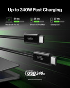 Belkin USB C to USB C Cable, 6.6ft, 240W - Type C Charger, iPhone Charger Cord, Soft, Braided, Flexible for iPhone 17, Galaxy S25, Pixel 10, MacBook, Chromebook, iPad Pro, Switch Steam Deck – Black