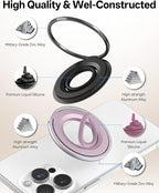 [2025 Newest] Magnetic Phone Grip for MagSafe Ring Holder, Magnet Phone Grip Stand Finger Kickstand Two-Sided Magnetic Compatible with iPhone 16 Pro/Max 15 14 13 12 11 Plus&Android