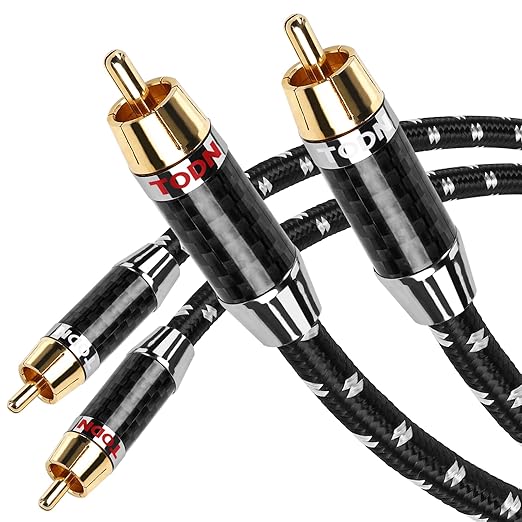 TODN HiFi RCA Audio Cables for Audiophile Shielded RCA Male to Male Cable for Subwoofers, Amp, Home Stereo (4.9ft/1.5m, 1 Pair)