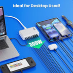USB C Charger 300W USB C Charger Block 8-Ports GaN IV Fast Charging Station,PD 100W Laptop Hub Wall Charging Adapter Compatible with MacBook/Air,DELL,Steam Desk,iPhone 16/15/14,Samsung Galaxy S24 etc