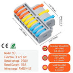 5Pcs Lever Wire Connectors, 3 in 9 Out Quick Wiring Cable Electrical Connector Compact Push-in Conductor Terminal Block for 24-12 AWG