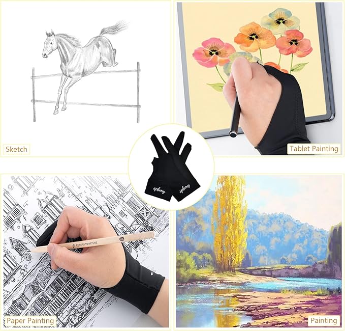 SPBMY Drawing Glove 2 Pack,Two-Finger Artist Glove for Drawing Tablet, Paper Sketching, iPad. Digital Art Glove, Drawing Glove Right Hand and Left Hand, Black