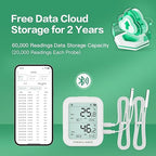 Freshliance Temperature Humidity Data Logger Recorder Bluetooth with 2pcs External Probe, Digital Refrigerator Thermometer Hygrometer, Remote Data Recording Analysis Alarm by Smart APP,BlueTag TH30R-I