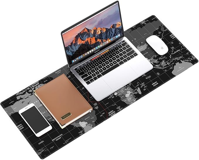 Galdas Gaming Mouse Pad XXL XL Large Long Extended Big Mousepad Non-Slip Rubber Keyboard Desk Pad with Stitched Edges for Laptop Home Office (31.5x11.8x0.08 Inch) … (Black World Map)