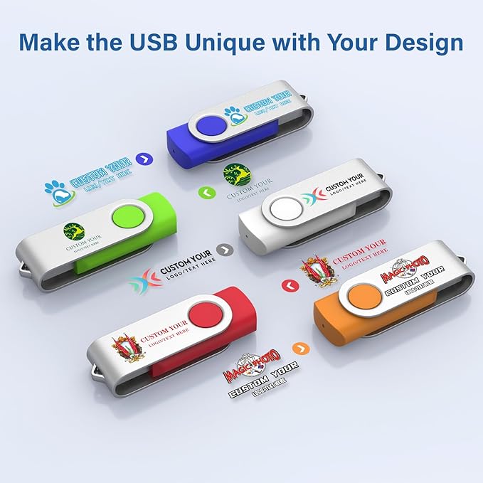 Personalized Flash Drives 16GB, Wooolken Customizable USB 2.0 Thumb Drives 10/20/50/100 Pack, Logo Memory Stick Custom Flash Drive Engraved Logo (Mixcolors)