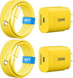 30W USB C i Phone 16 15 Charger Fast Charging, 2PACK Wall Charger for iPhone 16 15 Pro Max Charger Cord 10FT Fast Type C Charger Block for iPhone 16/16 Pro/15 Plus/15 Pro/15 Pro Max, iPad Pro, Yellow