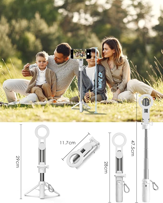 CloudValley Magnetic 4-in-1 Multifunctional Selfie Stick Tripod, Mini Portable Pocket Phone Stand with Detachable Remote, Compatible with MagSafe, for iPhone/Android, Travel Vlog, Live Stream, White