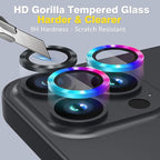 AGVEE 3+3 Camera Lens Protector for iPhone 15 Pro 6.1" / 15 Pro Max 6.7", Brushed Metal Ring 9H Tempered HD Glass Camera Protector Cover Film, Black