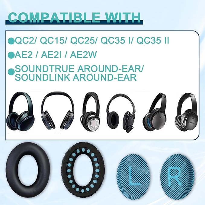 Replacement Earpads Cushions for Bose QuietComfort 35 & Quiet Comfort 35 II, Headphones Ear Covers Ear Pads for Bose QC35/QC35II/25/15 QC2 / Ae2 / Ae2i / Ae2W / Sound Link/Sound True-Black&Blue