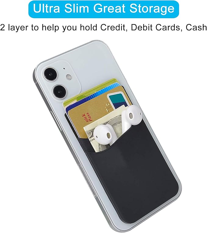 SS Phone Wallet Stick On, Adhesive Phone Card Holder Credit Card Stick on Wallet 2 Pocket Sleeve Suitable for iPhone, Samsung, Most Smartphones 6 Pack