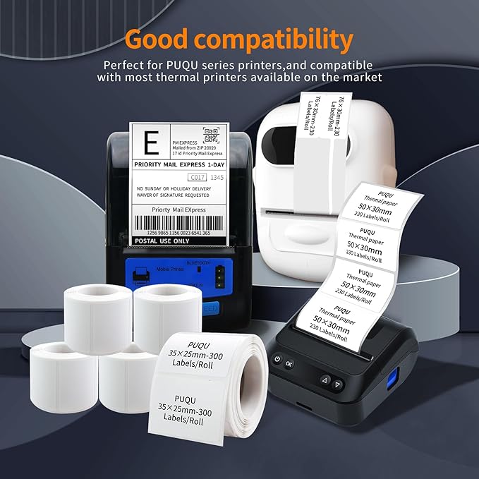 PUQU 30x50mm Direct Thermal Sticker Labels, Self-Adhesive All-Purpose Label Maker Tape, Compatible with AQ Series Label Printer, Refills Standard Laminated Office Labeling, 3 Rolls, 450 Labels