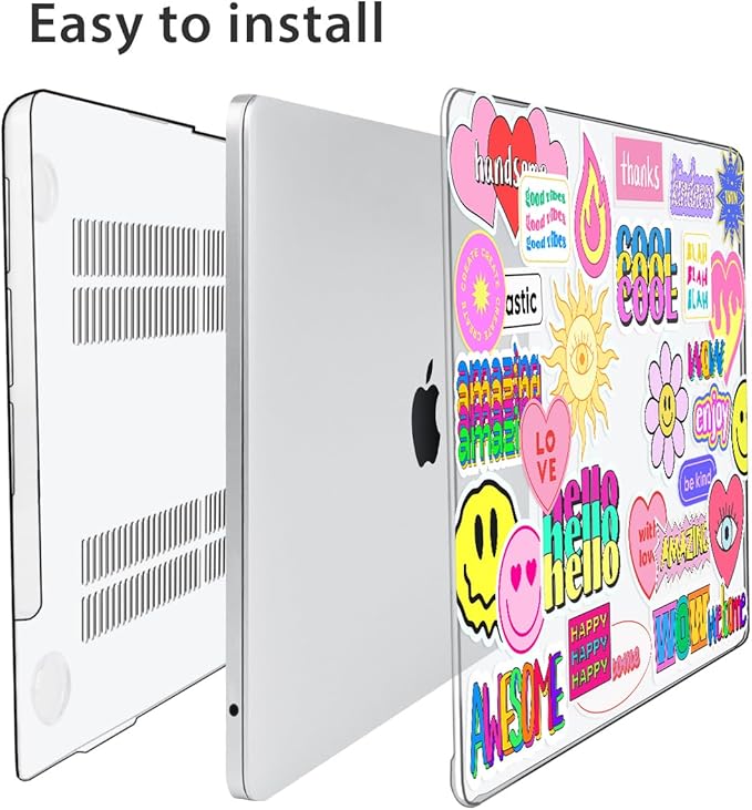 Compatible with MacBook Air 13 inch Case 2025 2024-2022 M4 A3240 M3 A3113 M2 A2681, Plastic Hard Shell&Keyboard Cover&Screen Film&Webcam Cover for MacBook Air 13.6 inch Case, Trendy Patches