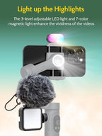 3-axis Gimbal Stabilizer for Smartphone w/ 1/4 Thread Foldable Phone Stabilizer for Recording, Built-in Fill Light, Smartphone Gimbal w/RGB Light for iPhone 15/14 Vlogging(Smart X Kit Grey)