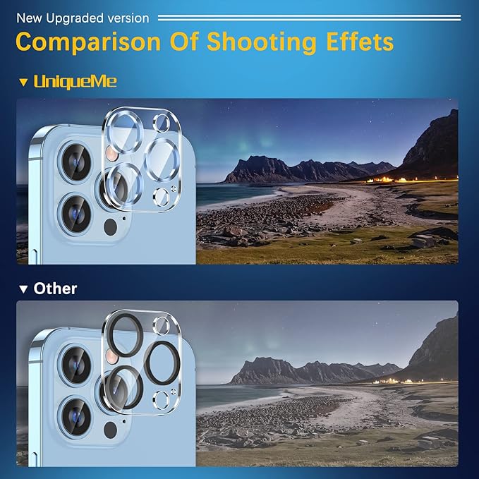 UniqueMe [3 Pack] Camera Lens Protector Compatible with iPhone 13 Pro 6.1" / 13 Pro Max 6.7" Tempered Glass,[Case Friendly][New version][Scratch-Resistant][Easy Installation] -Sierra Blue