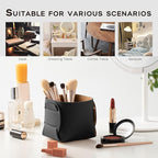 HOMIEAZICOZI 2-Pack Cork Leather Desk Accessories Storage - Pencil Pen Holder - Makeup Brush Holder Organizer - Stylish Addition to Home Decor (Black)