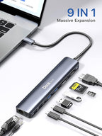 Dockteck 9-in-1 USB-C Hub: HDMI 4K@60Hz, Ethernet, 100W PD, Audio, 2x USB-A 5 Gbps, SD/TF Card Reader for MacBook, iPad, XPS, Microsoft