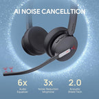 Yealink WH64 Hybrid Dual Wireless Headset with DECT Dongle, 492ft Range,Teams Zoom,Skype, UC,Bluetooth On Ear Work Headphones with 3X Noise Cancelling Mic, 32H Talk Time, Office PC, Computer,IP Phone