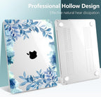 TWOLSKOO Compatible with M4 MacBook Air 15 inch Case 2025-2023 Released Model M4 A3241 M3 A3114 M2 A2941, Plastic Hard Shell & Screen Protector & Keyboard Cover & Trackpad Film, Blue Floral