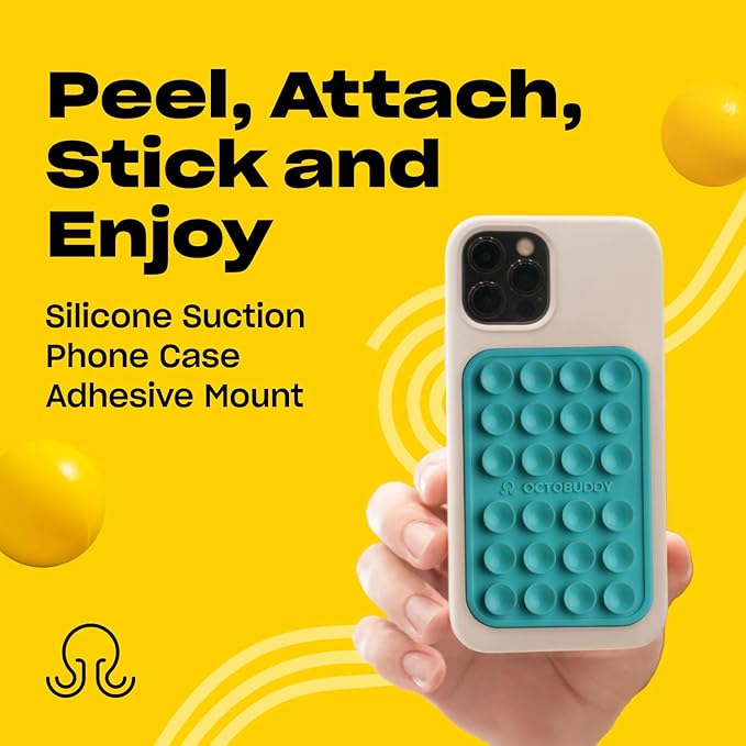 Classic MAX - Silicone Suction Phone Case Adhesive Mount - Hands-Free, Strong Grip Holder for Selfies and Videos - iPhone and Android Compatible - 2.6″ x 3.9″, Turquoise
