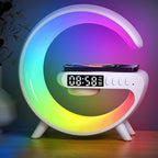 Mini LED Table Lamp with 4-in-1 Wireless Charger, Night Light, Sunrise Alarm Clock, Bluetooth Speaker, Smart Atmosphere Table Lamp for Bedroom, Office, Home Decor (White)
