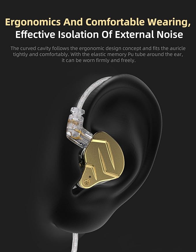 KZ ZSN PRO X in Ear Monitor Headphones Gaming Earbuds, High Fidelity Wired Earbuds, Hybrid Dual Driver IEMS Earphones with 1BA 1DD Detachable Tangle-Free Cable for Computer Tablet (Gold, Without Mic)