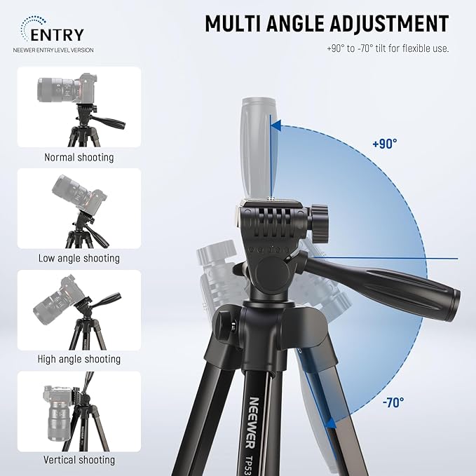 NEEWER Entry Level Version Tripod for Cell Phone & Camera, Metal Lightweight Portable Travel Stand with Cold Shoe Cellphone Holder Mount Compatible with iPhone for Video Recording Filming, TP53