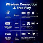 Wireless Gaming Headsets with Mic for PC PS4 PS5 PlayStation 4 5, Bluetooth USB Gamer Headphones with Noise Cancelling Microphone for Computer Laptop PC Mac