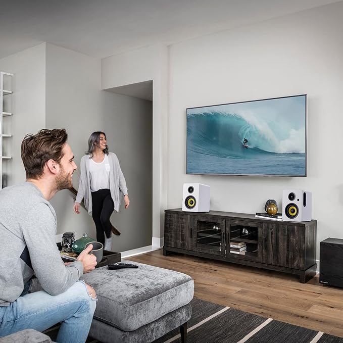 SW206 4” HiFi Bookshelf Speakers with Studio Mode, 80W Active, Bluetooth 5.4/Optical/Coaxial/TRS/Aux/24bit DAC USB, for Turntable TV PC Desktop, MDF Cabinet, Remote Control, White