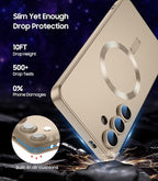 Magnetic for Samsung Galaxy S24 Case [Compatible with MagSafe][Built-in Camera Lens Protector] Slim Soft Silicone Bumper Shockproof Metallic Luster Phone Case (Gold)