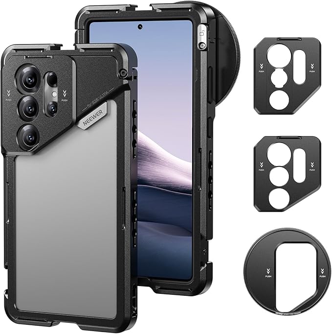 NEEWER S25 Ultra Phone Cage, Mobile Video Rig Phone Stabilizer with 67mm Filter Adapter, 17mm Lens Backplate, T Mount Lens Adapter, Compatible with Samsung Galaxy Moment T Series Lenses, PA082