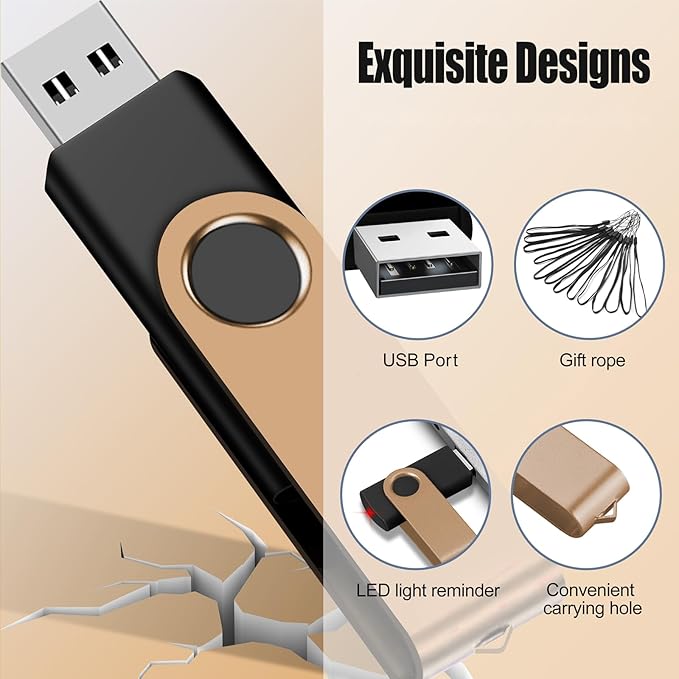 EASTBULL 1GB USB Flash Drive Bulk Thumb Drives 100 Pack with Lanyards USB 2.0 Memory Sticks Zip Drive Pen Drive for Storage and Backup Gold 100PCS 1GB