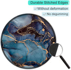 ITNRSIIET Round Mouse Pad with Stitched Edge Premium-Textured Waterproof Non-Slip Rubber Base Desktop Protection Mat Diameter 8.7 inches, Blue and Black Marble