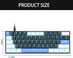 60% Mechanical Gaming Keyboard,White Black Blue Keycaps Gaming Keyboard with Linear Red Switch, Detachable Type-C Cable Mini Keyboard with Blue LED Light for Windows/Mac/PC/Laptop