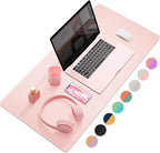 YSAGI Dual-Sided Desk Pad Protector, Desk Mat with Non-Slip - Waterproof PU Leather Office Desk Blotter for Mouse, Keyboard, Writing,31.5" x 15.7",Pink