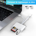 SD Card Reader for iPhone iPad Mac, Lightning & USB-C Dual Connectors Memory Card Reader with SD/Micro SD/USB-A 3 Slots, Digital Camera Adapter to iPhone, Plug & Play