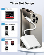SD Card Reader USB C for iPhone 15/Android Phone/iPad/Mac/Laptop, Three Card Slot Micro SD Card Reader Supports SD Micro SD CF Card, Digital Camera Viewer Memory Card Reader Plug and Play