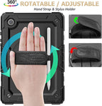 SEYMAC stock Case for Samsung Galaxy Tab A9 8.7'', Full-Body Drop Protection Case with Screen Protector Pencil Holder [360° Rotating Hand Strap] &Stand, Black