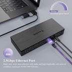 USB C Docking Station, 20-in-1 Universal Displaylink Dock Quad 4K Dual 5K@60Hz Display with 100W Power Delivery/100W DC Charging, 4 HDMI, 4 DisplayPort 1.2, 2.5G Ethernet, USB3.1/3.0, SD/TF 4.0 Slot