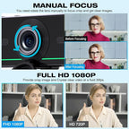 1080P Webcam with Microphone for Desktop, Computer Webcam Connect Bluetooth Headset/Earphone/Speaker, Streaming Webcams for Live Skype Teams, PC Web Camera for Streaming,Bluetooth only for Audio