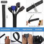 ELII 327 PCS Cable Management Kit 4 Cable Cable Sleeves,65 Cable Clips with 13Cord Holders,25 Roll Cable Organizer Straps,200 Fastening Cable Ties,20 Cable Zip Tie Mounts for Computer (Black)