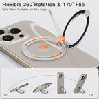 COOLQO 2Pcs 360 Spin Cell Grip Ring Phone Stand [Upgrade Gear Hinge Stress Relief] Magnetic Holders for Your car Accessories Desk Mount Compatible with iPhone All Smartphone, Glitter Silver