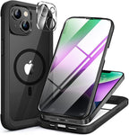 Miracase for iPhone 14 Case 6.1'', [Bubble Free] Full-Body Bumper Phone case with Built-in Full Glass Screen &Lens Protector,No Gap,Compatible with MagSafe,Drop Proof 14 Cover,Black