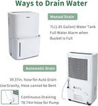 Uhome 150 Pints Dehumidifier with Pump - 7000 Sq. Ft Quiet Dehumidifier for Home, Large Basement, Storages and Large Rooms with 1.85Gallon Water Tank