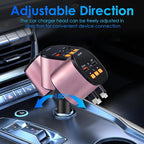 Retractable Car Charger,5 in 1 Fast Car Phone Charger 90W,Bluetooth 5.3 FM Transmitter Adapter,Handsfree Call,2 Retractable Cables and USB Cars Chargers for iPhone 15/14/13 (Pink)